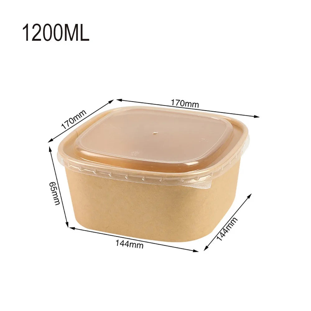 10pcs/set Disposable Lunch Box Kraft Paper Square Lunch Box Fast Food Packing Boxes Paper Bowls With Lid Household Bento Boxes