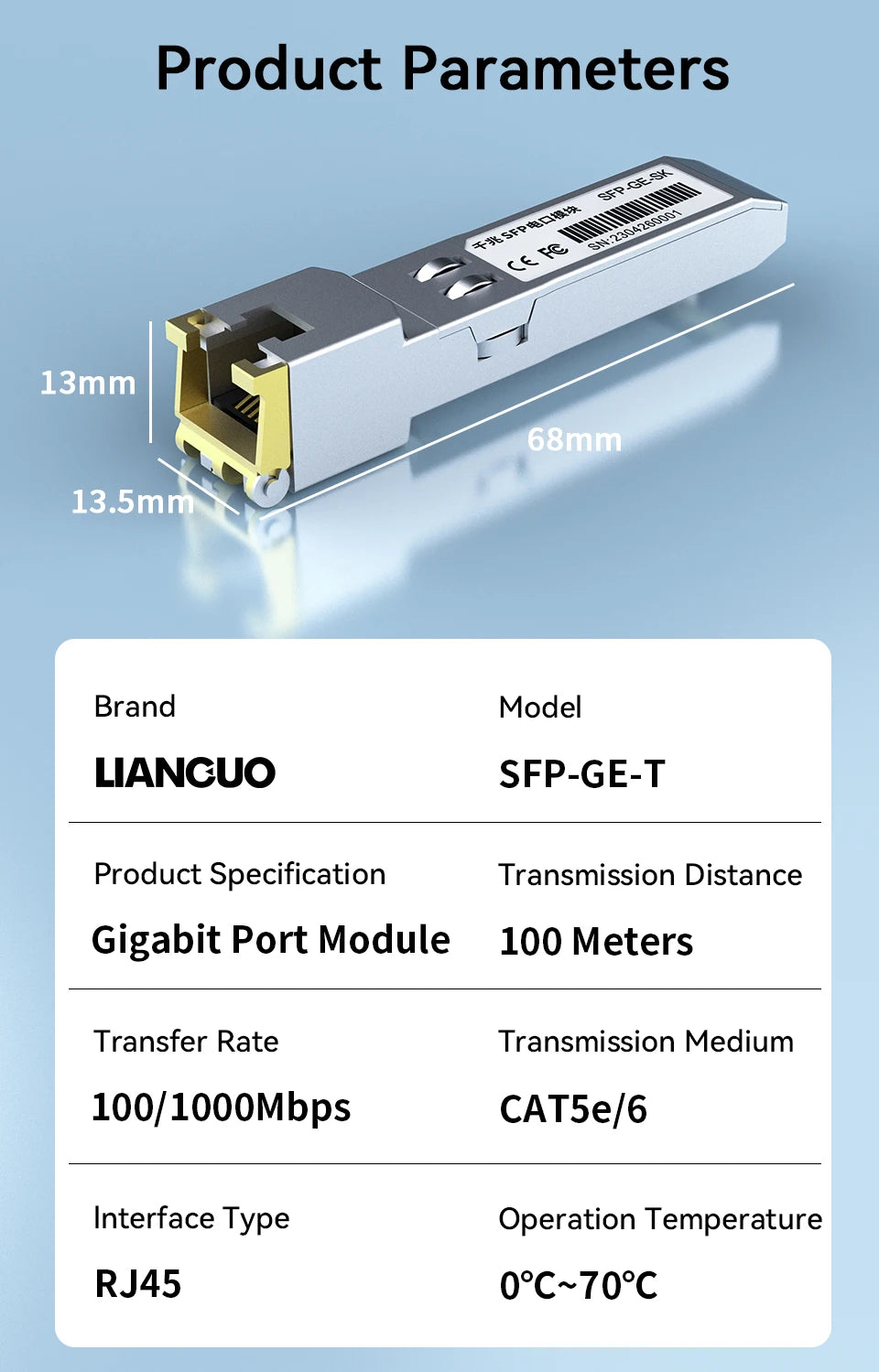 1.25G SFP to RJ45 Copper SFP Module Transceiver, 1000Base-T SFP to Ethernet Module 1000M Transceiver Module