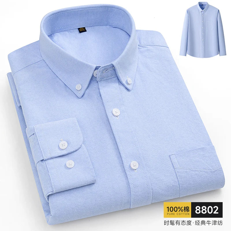 Men's Oxford Pattern Shirt Long Sleeve Big Size S-11XL Cotton Slim Fit Business Casual Traditional Shirts Easy Care Comfort
