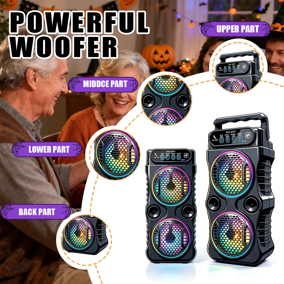 8000Hz portable Bluetooth speaker, outdoor deep bass, wireless dual speakers, microphone support, party audio, dual speakers, 12