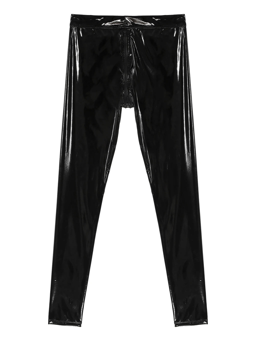 Men Latex Leather Pants Low Waist Faux Leather Shiny Pants Fashion Tight Trousers for Club Stage Show Rock Band Performance