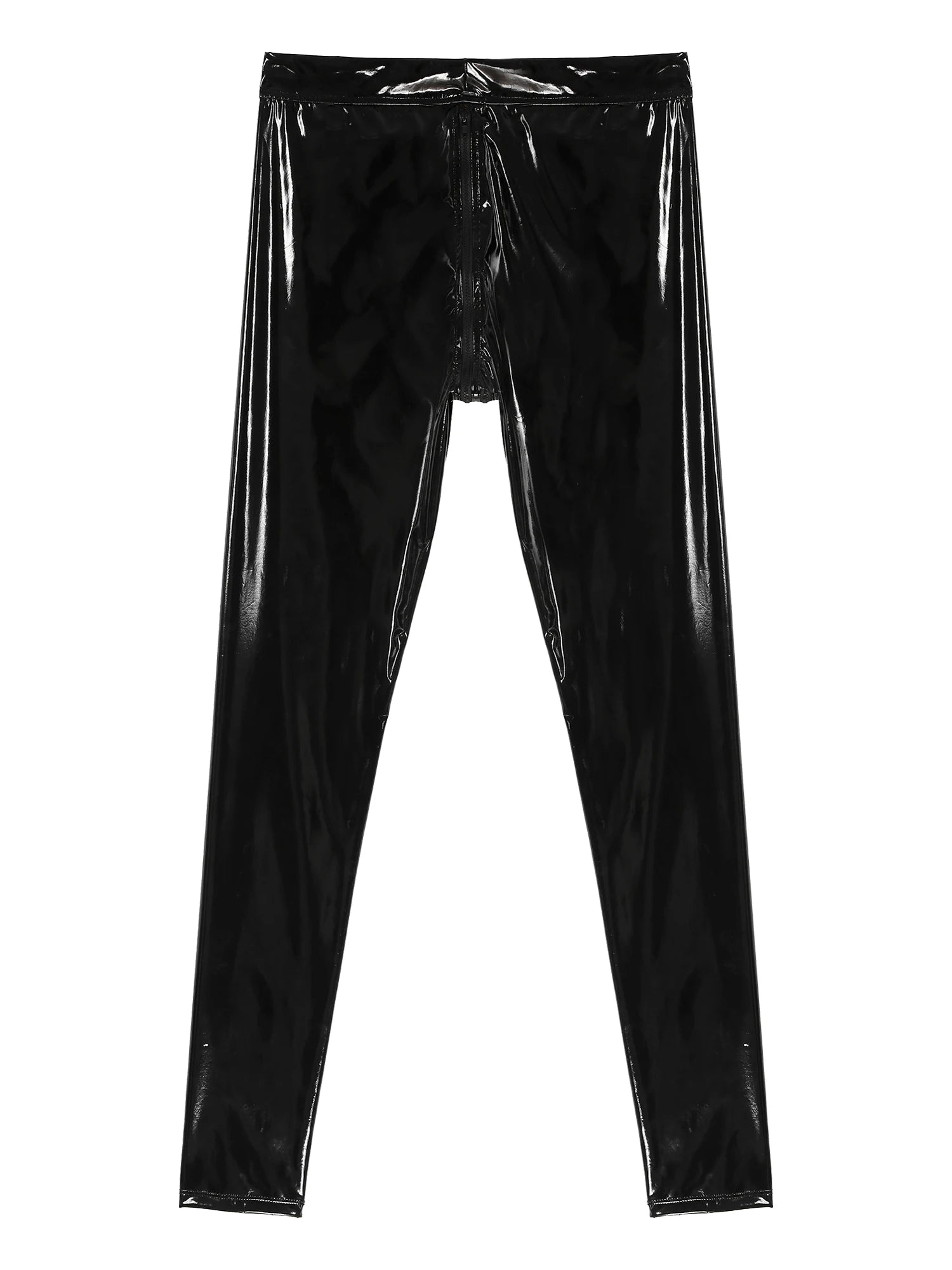 Men Latex Leather Pants Low Waist Faux Leather Shiny Pants Fashion Tight Trousers for Club Stage Show Rock Band Performance