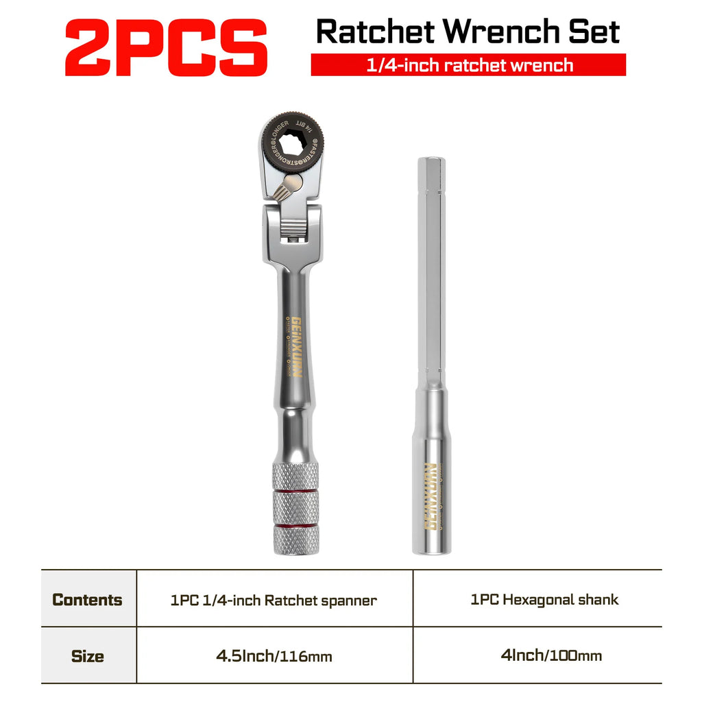 Geinxurn 1/4-inch Ratchet Wrench Set, Multi-Angle Design, Portable Hand Repair Tool Kit, for Confined Spaces & Daily Repairs