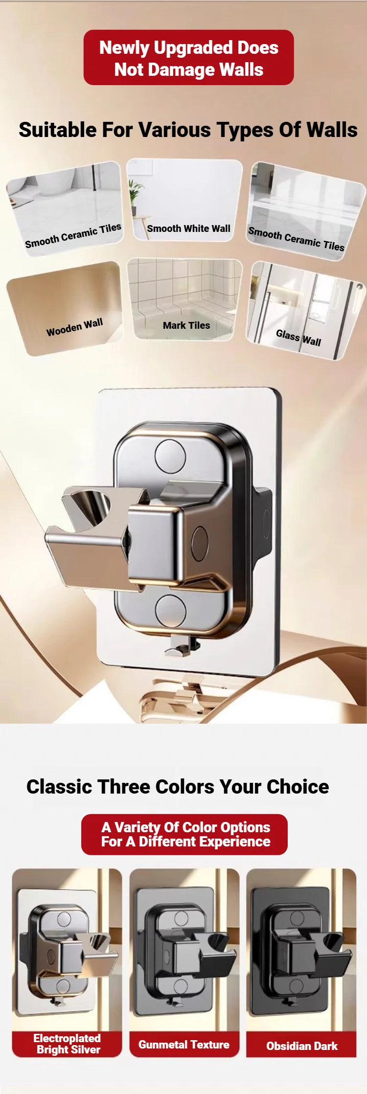 Rotatable Adjustable Self Adhesive Wall Mounted Shower Head Holder Handheld Bracket Convenient Daily Bathroom Storage