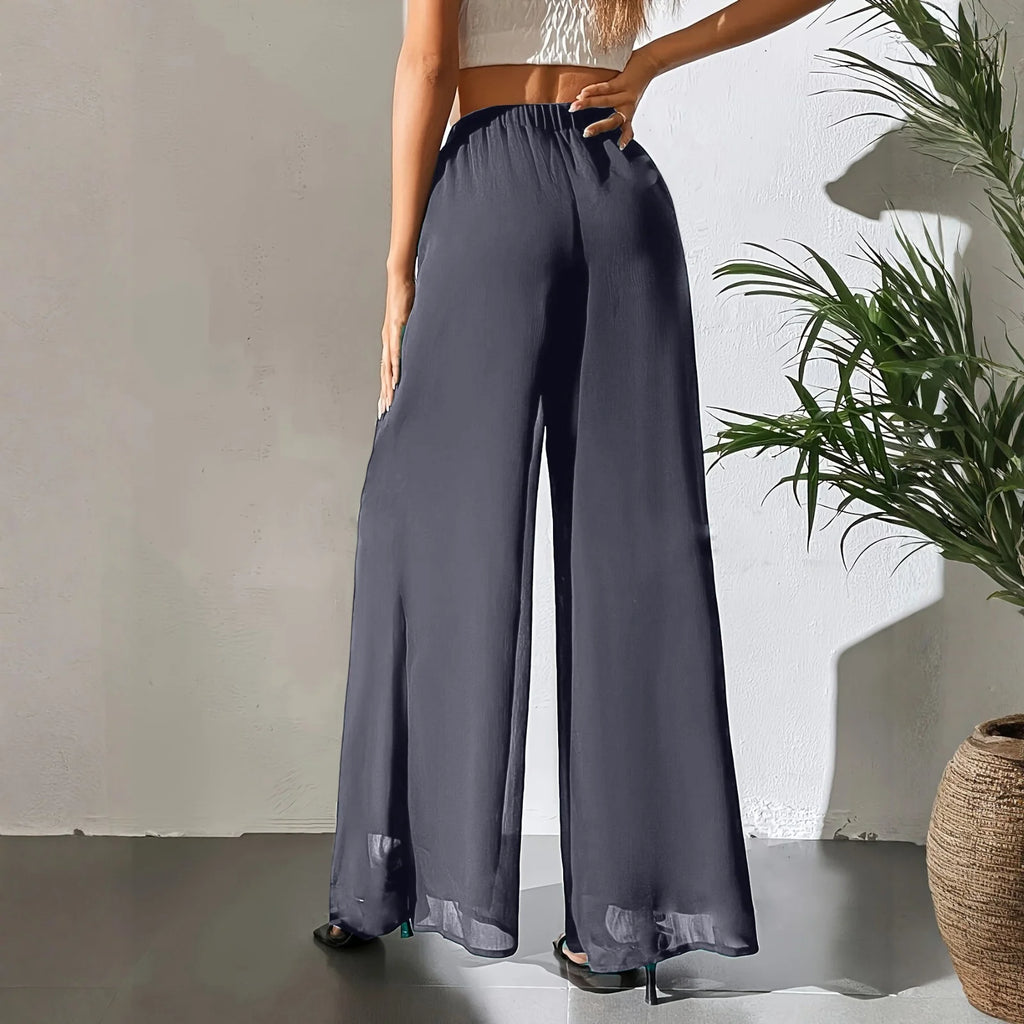 New Mom's Loose Pants Summer Fashion Versatile Ice Silk Chiffon Wide Legged Pants Women's Straight Casual 9-point Trousers