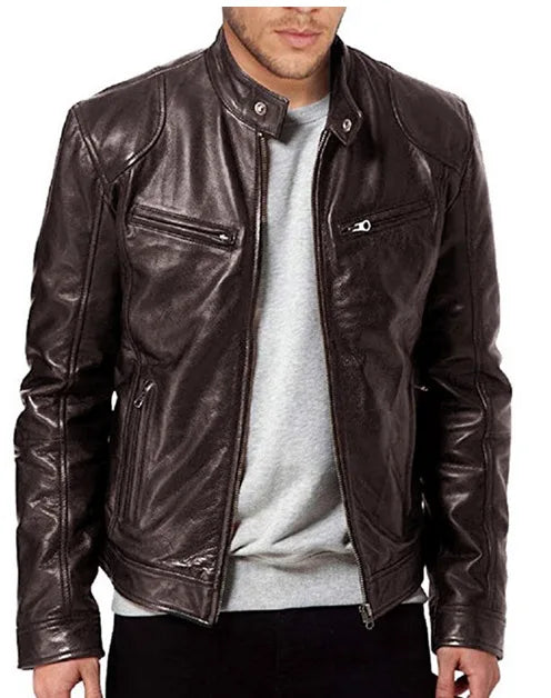 useful European and American Men's Clothing Men's Leather Jacket Male Teen Stand-up Collar Punk Men's Motorcycle Leather Jacket