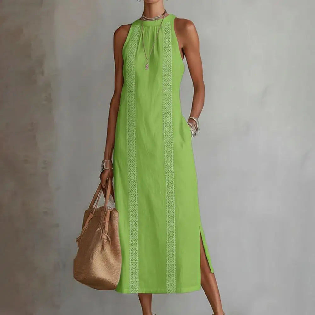 2026 Summer Dress for Women Sleeveless Crew Neck Tunic Tank Dress Casual Loose Boho Beach Side Split Sundress Summer Outfit