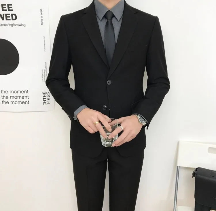 Men Slim Fit Business Casual Suit Set Long Sleeve Blazer Student Youth Formal Two Piece Outfit
