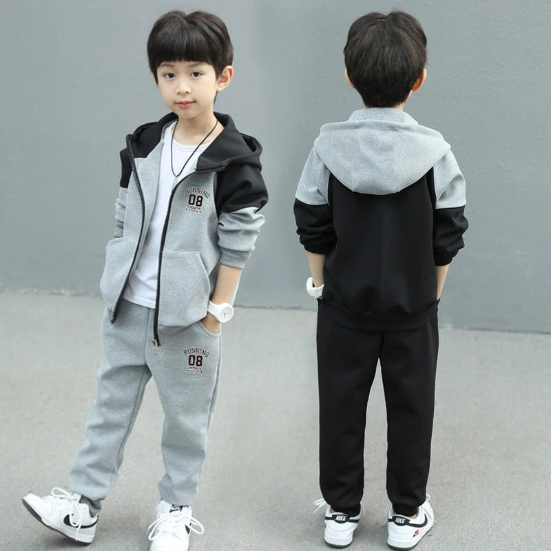 Spring Autumn Teenage Boys Clothing Set Letter Hooded Jacket + Pants 2Pcs For 5-14 Years Kids Tracksuits Children Casual Outfits