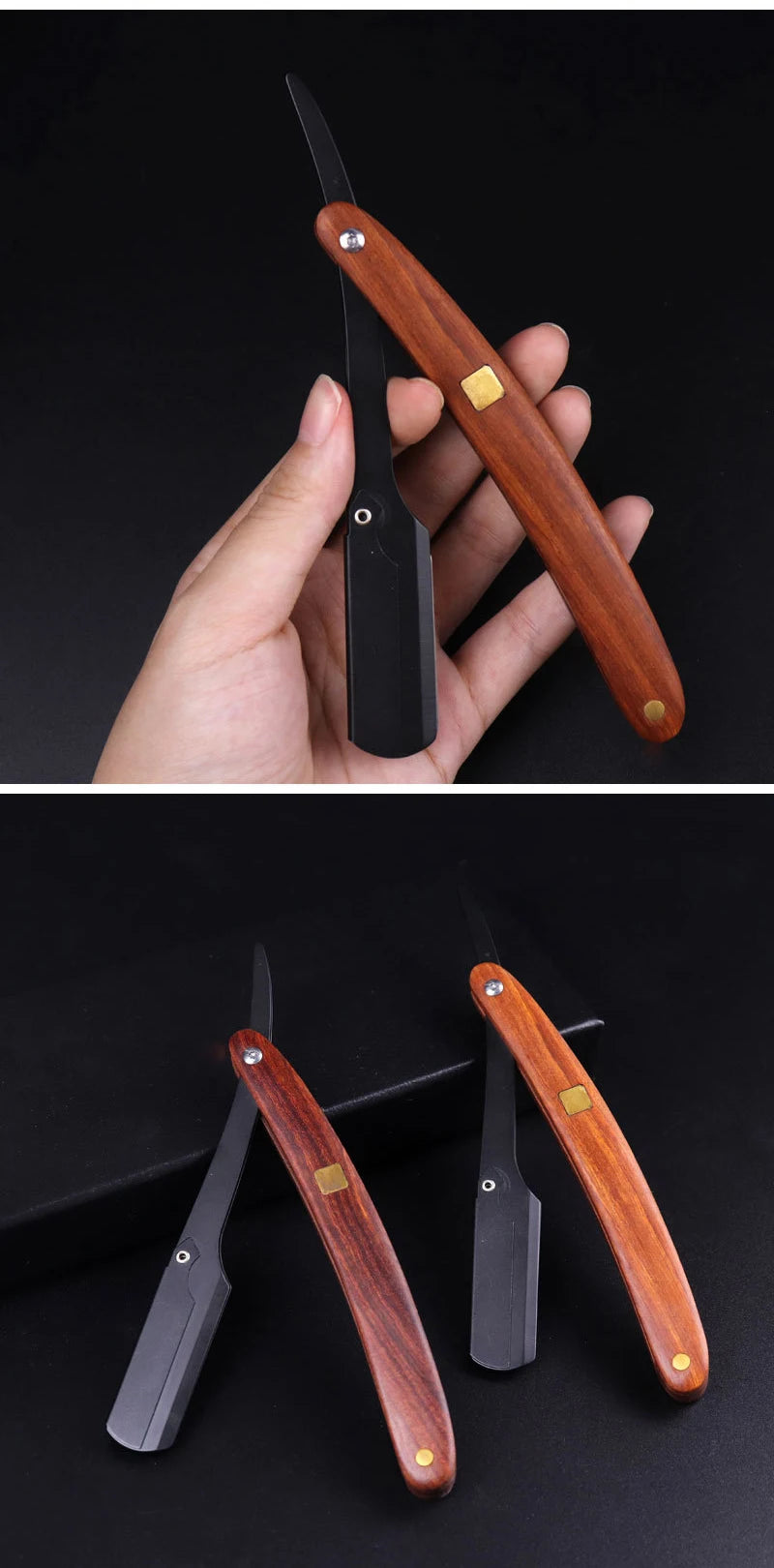 wooden trimmer manual shaver professional straight edge stainless steel sharp barber razor folding shaving blade shave beard cut