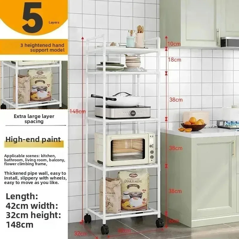 Kitchen multi-layer removable storage cart, floor-to-ceiling storage rack, household storage rack fridge organizer dish rack