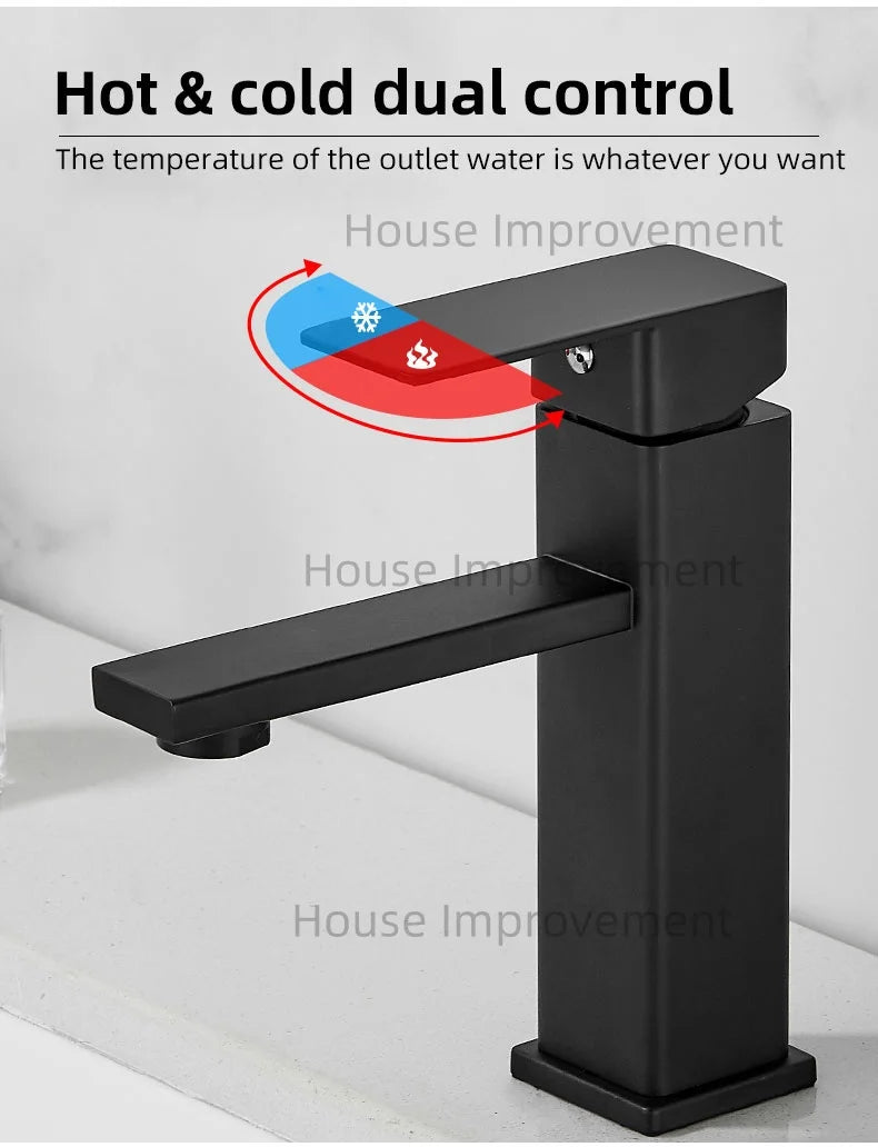 Bathroom Faucet Hot and Cold Water Tap Plastic Single Handel Single Hole Deck Mounted Washbasin Bathtub Mixer in Black Chrome