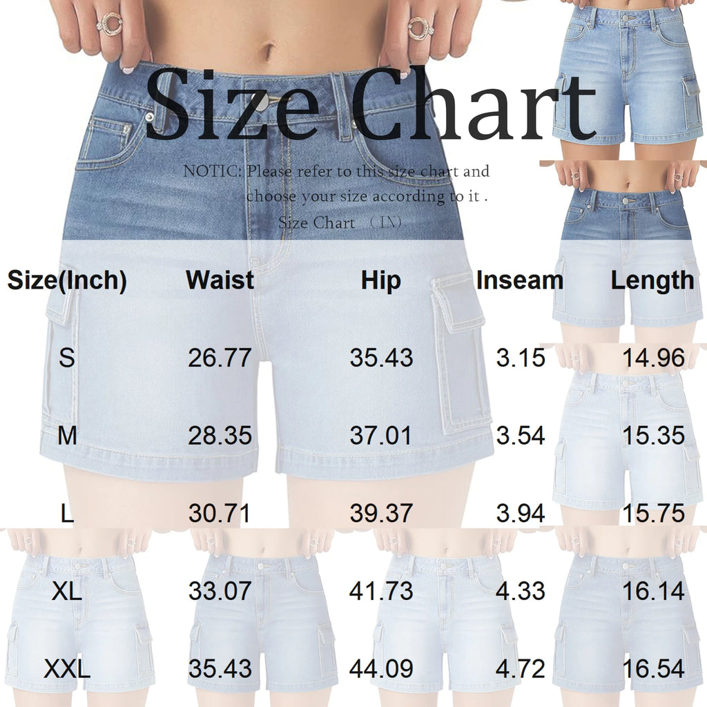 Solid Color Women's Denim Shorts Summer Wear High Waist Slim Cargo Jeans Bottoms Daily Use Soft Comfy Stretch Ladies Casual Pant