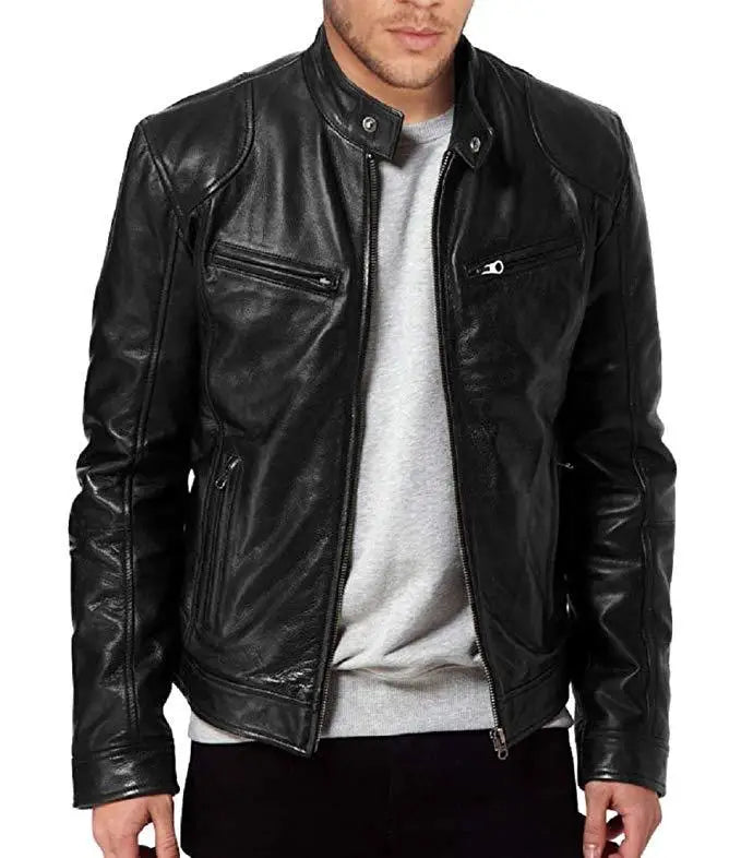 useful European and American Men's Clothing Men's Leather Jacket Male Teen Stand-up Collar Punk Men's Motorcycle Leather Jacket