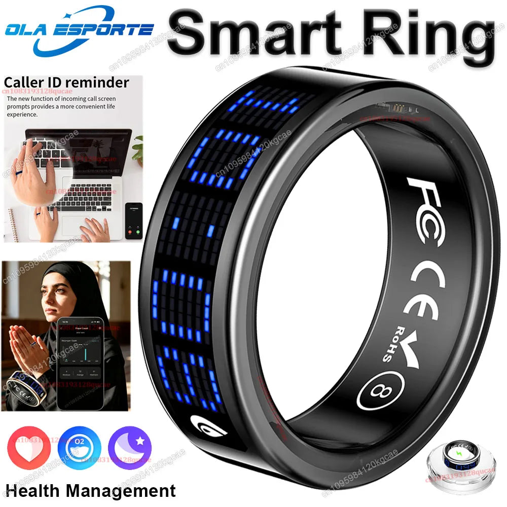 2026 New R12 Smart Ring with Display Screen and Touch, Wireless Charging, Health Manager, 5 ATM Waterproof Ring For Men Women