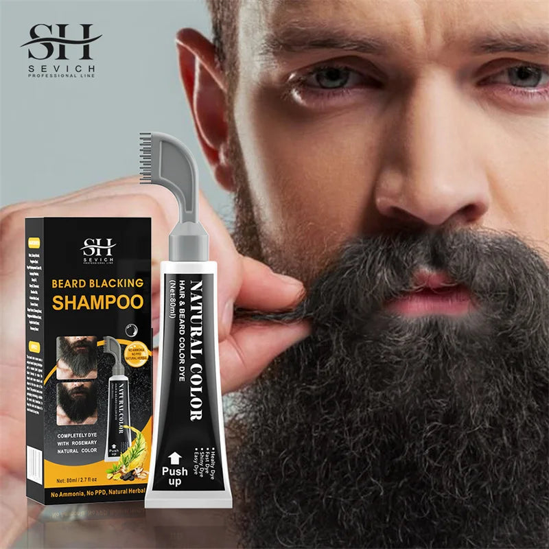 NEW Black Beard Dye Cream With Comb 80ml Natural Men Beard Dye Shampoo Permanent Beard Coloring Cream Fashion Modelling Tool