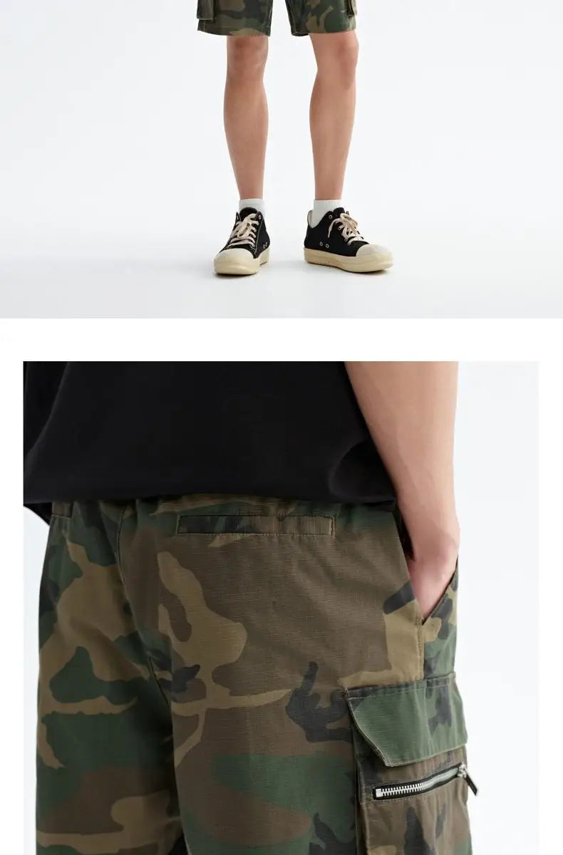 Mr. WH Camouflage Workwear Shorts Men's American Trendy Brand Casual Drawstring Sports High Street Straight Five-Quarter Pants