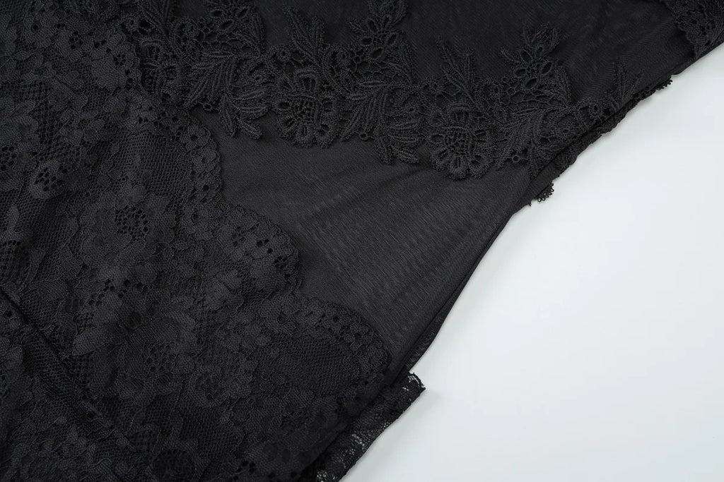 FDYOUI Spaghetti Strap See-through Mesh Dress Women Sleeveless Lace Patchwork Mini Party Dresses White Black Night Club Outfit