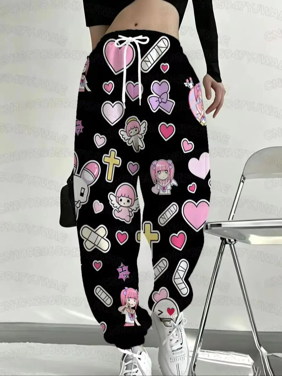 Spring and Autumn Women's Men's Skull Print Street Style Pastel Goth Hip Hop Yami Kawaii Y2K Kawaii Creepy Long Jogger Pants