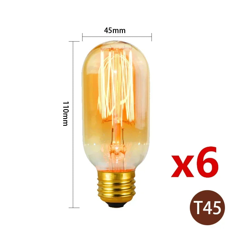 6pcs/lot Retro Edison Bulb C35 T45 ST64 G80 G95 A60 Filament Light 40W E27 Vintage Ampoule Incandescent Lamp Decorative Lights