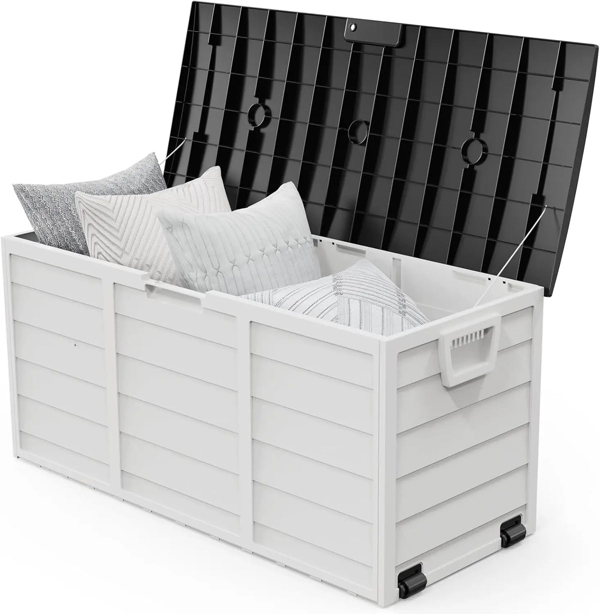 VINGLI 75 Gallon Outdoor Storage Box Lockable Plastic Deck Box Waterproof with Wheels for Garden Pool Patio Black