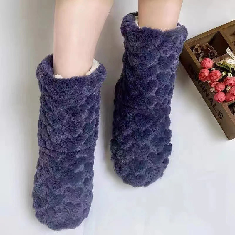 1 Pairs Women Slippers Autumn Winter Home Warm Padded Thickened Colorful Love Mid-calf Non Slip Women Floor Shoes Zapatos
