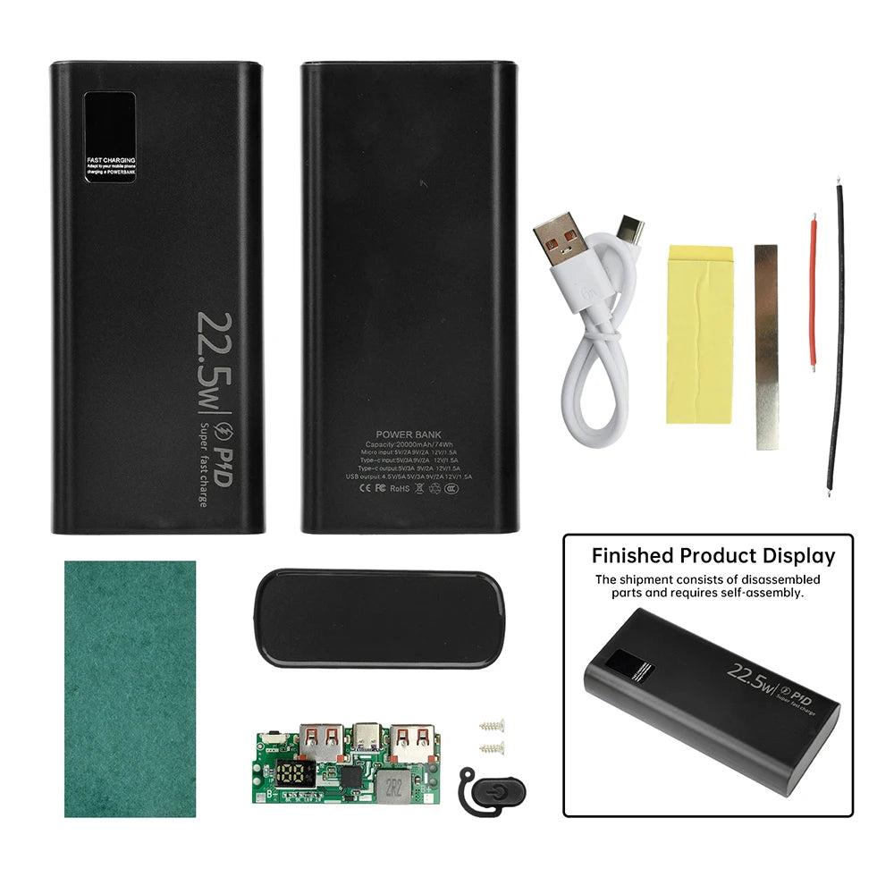22.5W Fast Charging Motherboard Power Bank DIY Kit 1260110 Battery Box Power Bank DIY Kit 20000mAh Power Bank Case