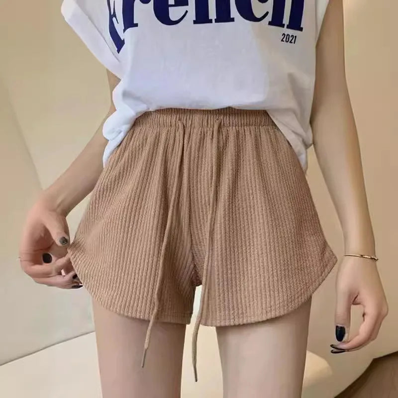 New Summer Waffle Shorts for Women, High Waist Plus Size Loose Casual Pants, Internet Famous Sports Fitness Shorts