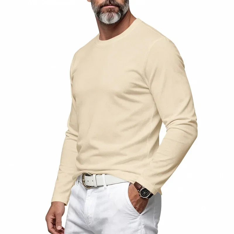 Autumn and Winter Men's Thin Casual Crew Neck Pullover Loose Versatile Breathable Commuter Long Sleeve Bottom T-Shirt