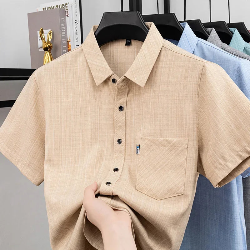 Men Casual Short Sleeve Shirt Anti Wrinkle Quick Dry Comfortable Fabric Business Daily Outdoor Travel Work Wear Blouse