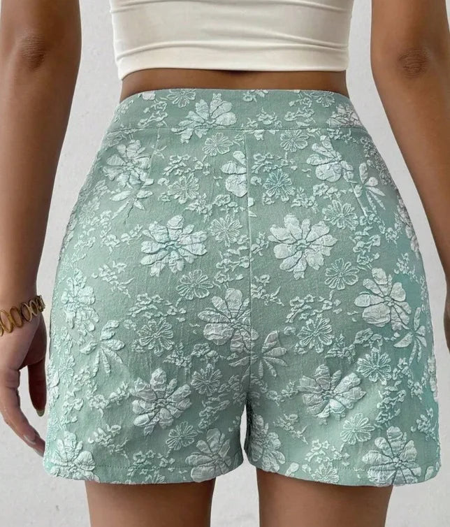 Women's Retro Jacquard High Waist Straight Shorts Summer Breathable Street Casual Hot Pants Versatile Bottoms for Daily Vacation