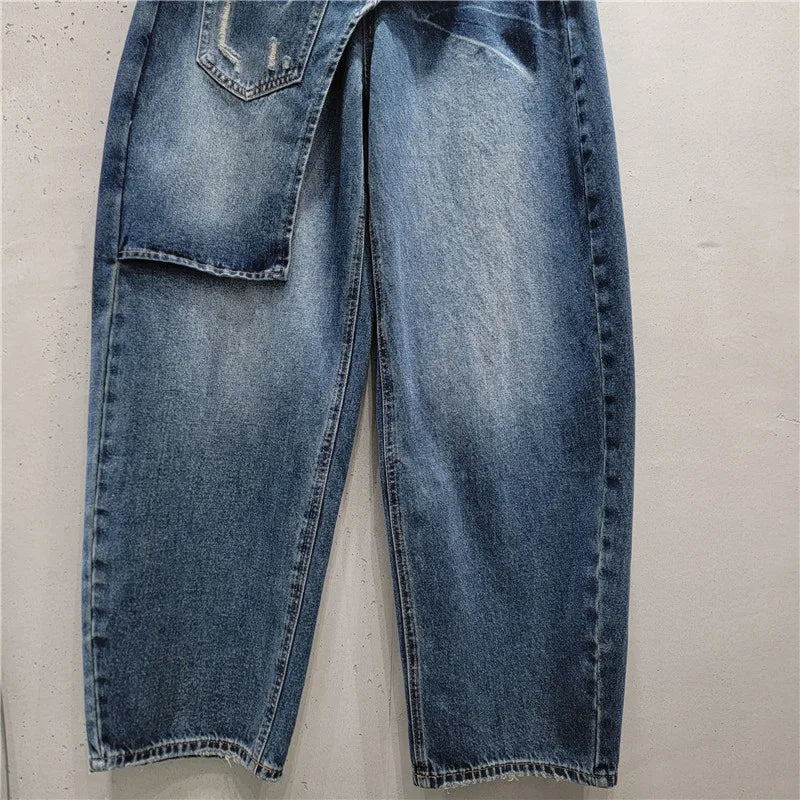 2026 New Autumn Bootcut Jeans for Women All-match High Waist Faux Two-piece Patchwork Floor-length Straight Casual Denim Pants