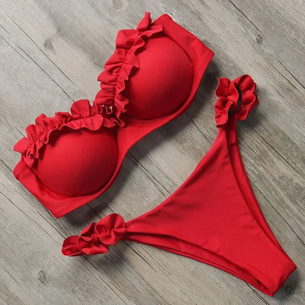 Push Up Bikini Set Women 2026 Swimsuit Sexy Bow Biquini Lace Up Summer Bathing Suit Lady Two Pieces Swimwear Woman Beachwear L