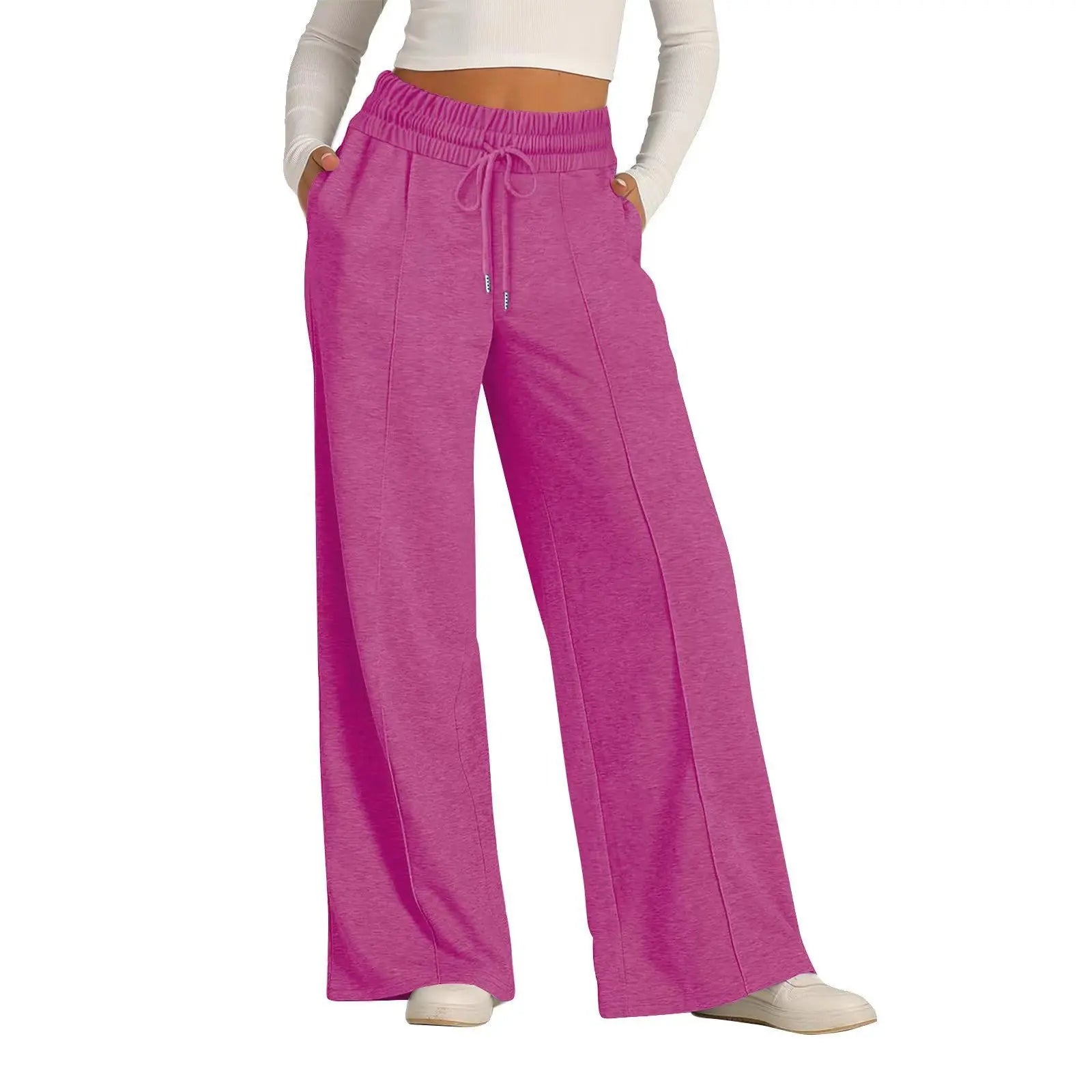 Womens Wide Leg Sweatpants High Waisted Baggy Flared Pants Drawstring Athletic Joggers Casual Daily Wear Loose Yoga Sports Pants