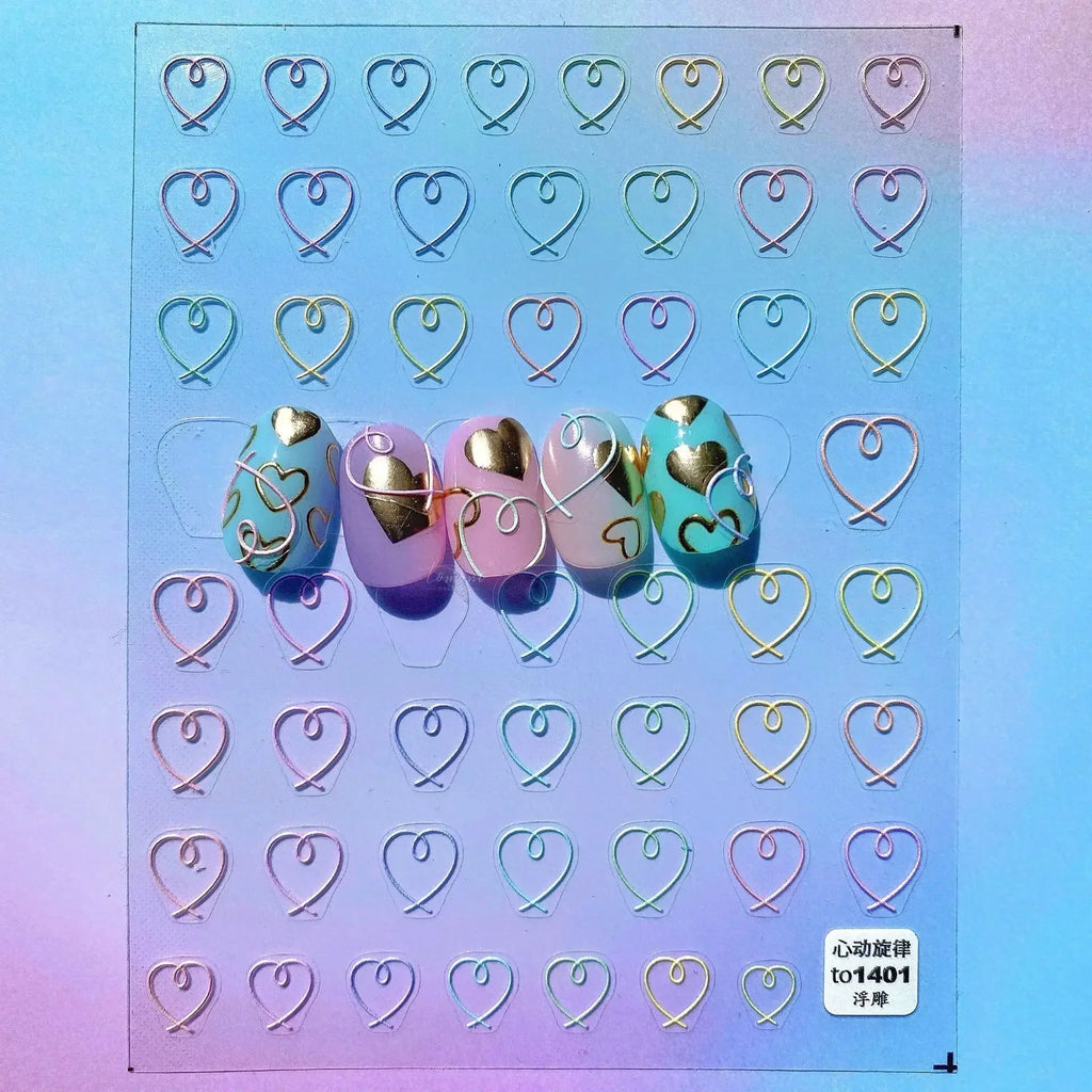 5D Gradient Love Gem Glitter Love Heart Colorful Cat's Eye Rhinestone Soft Self Adhesive Nail Art Stickers Shiny Manicure Decals