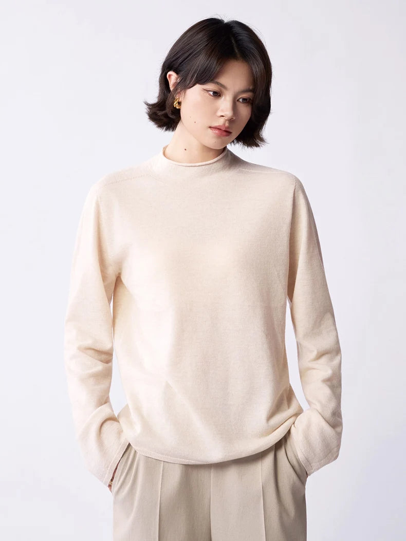 SuyaDream, Women Wool Pullovers, 5%Cashmere 92%Wool, Soft Cozy Sweaters, 2025 Fall Winter Basic Solid Knit Top