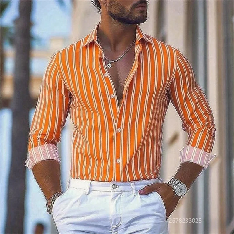 15 colors men's striped long-sleeved shirts, business office men's tops, spring and autumn lapel shirts, high-quality shirts