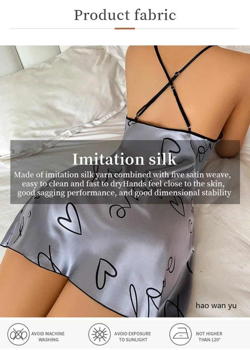Women's Costume Sexy Short Dress Small Suspenders Printed Pure Desire Wind Girls Casual Comfortable Homewear Robe Nightgowns