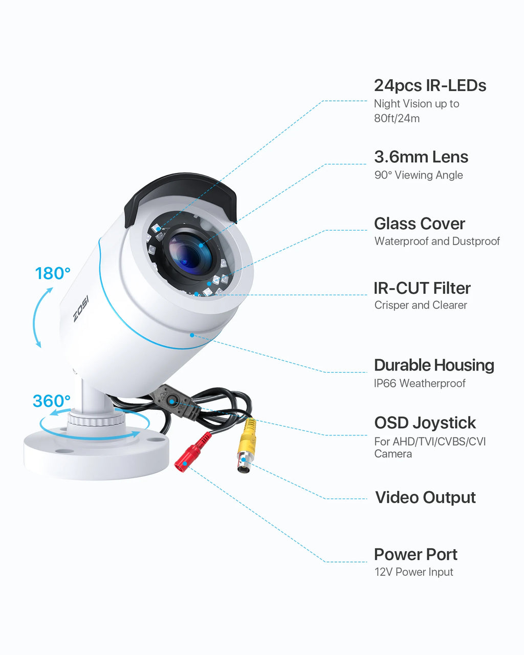 ZOSI 2MP CCTV Security Camera 1080P HD  4-in-1 AHD TVI CVI CVBS Weatherproof Home Video Surveillance Camera for DVR System