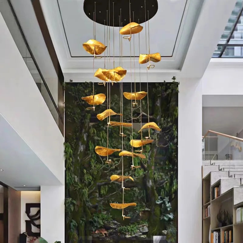 Mid century Stair Lotus light Luxury vintage lampshade Duplex Building Bedroom Living Room Tea Room Art  coffee bar lighting