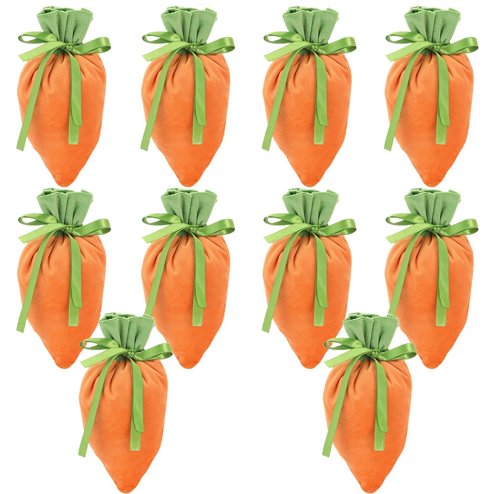 1Pc/10Pcs Easter Carrot Gift Bags Velvet Carrot Drawstring Bags Easter Candy Cookie Packaging for Kids Easter Decoration 2026