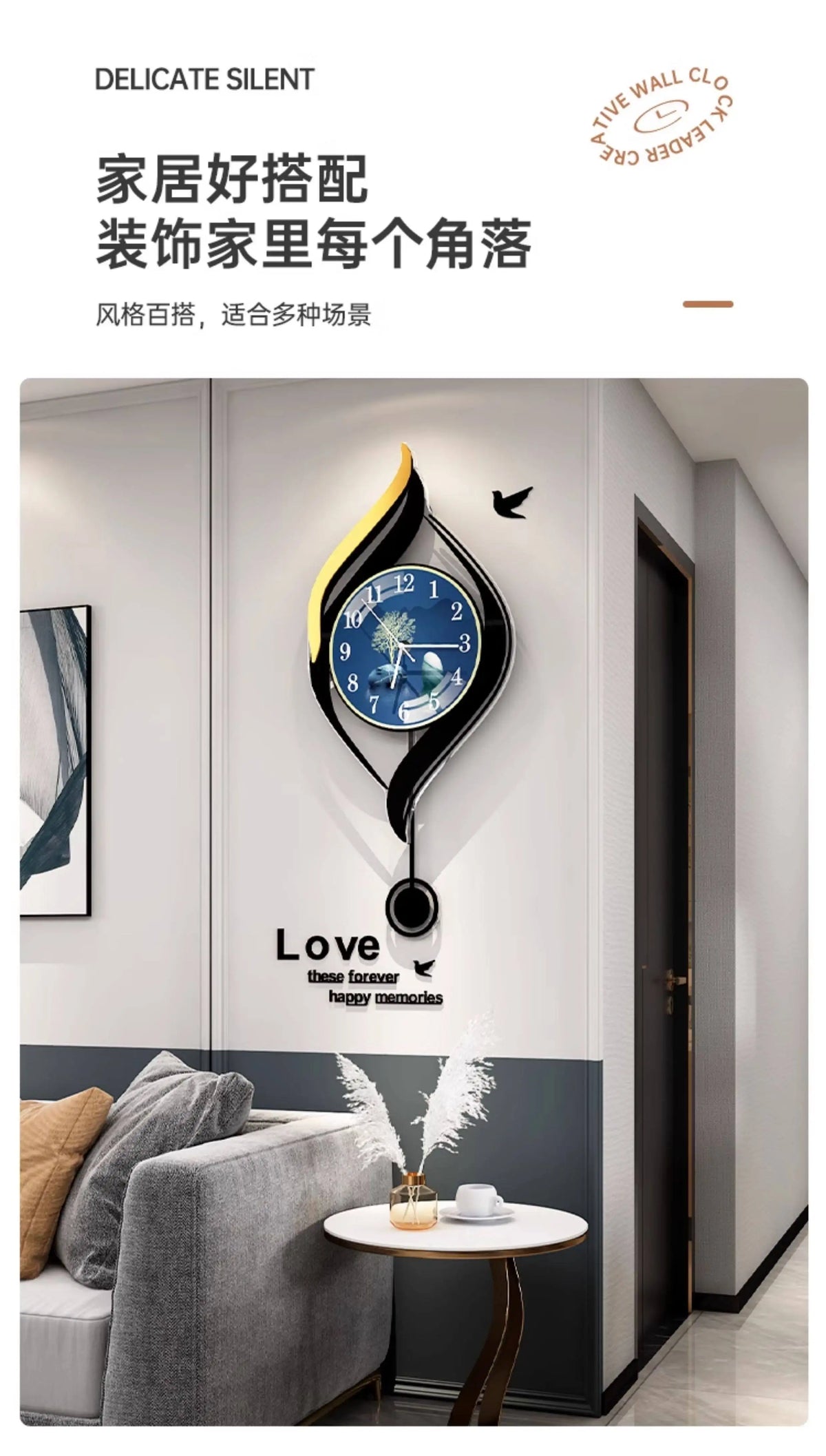 Chinese Style Xenomorph Wall Clock Modern Creative Luxury Metal Art Decor Silent Wall Watch For Living Room Study Home Decor