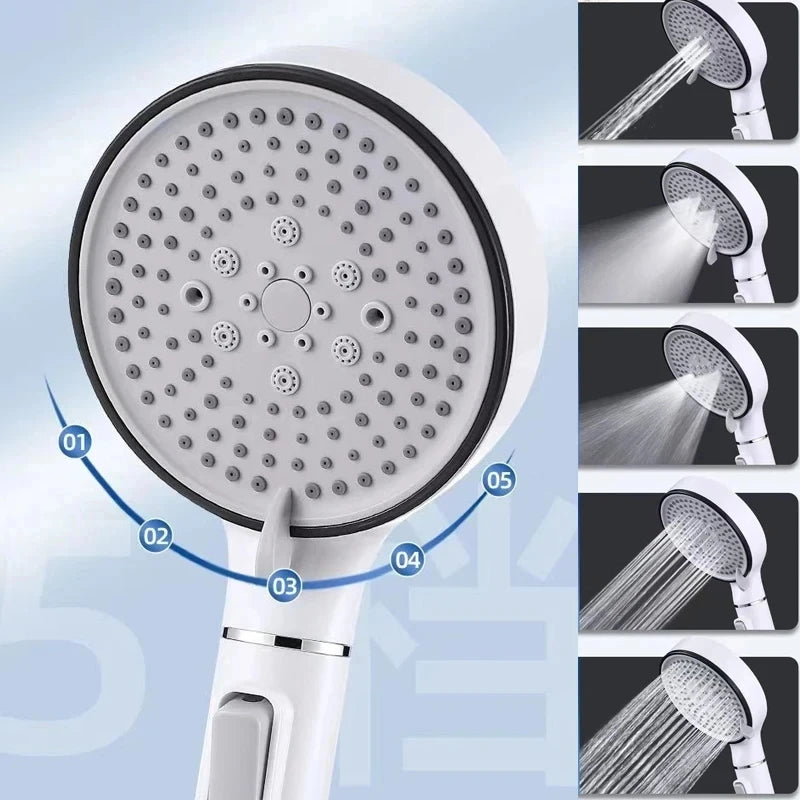 5 Modes High Pressure Shower Head Anti Limestone Filter Hygienic Remove Calcario Shower with Holder and Hose Bath Accessories