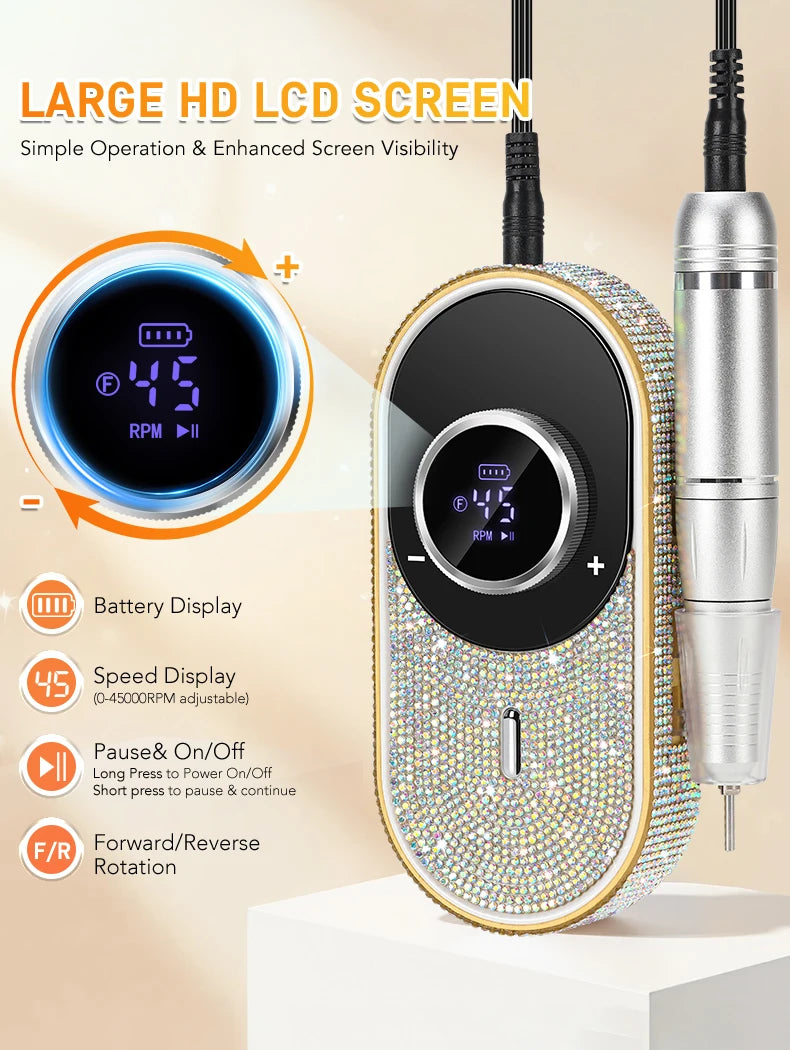 Electric Nail Drill File Professional 45000 RPM Rechargeable Nail Drill Machine Kit With Low Noise Nails Drill For Nail Art Tool