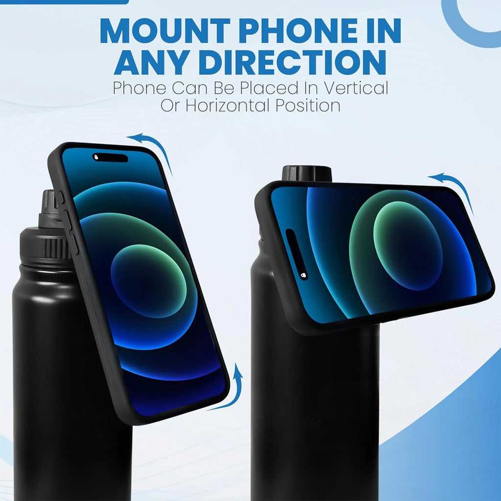 12oz~128oz Space Pot Cup Lid with Magnetic Phone Stand, Portable Bottle Cap with Handle, Leak-proof for Outdoor Sports