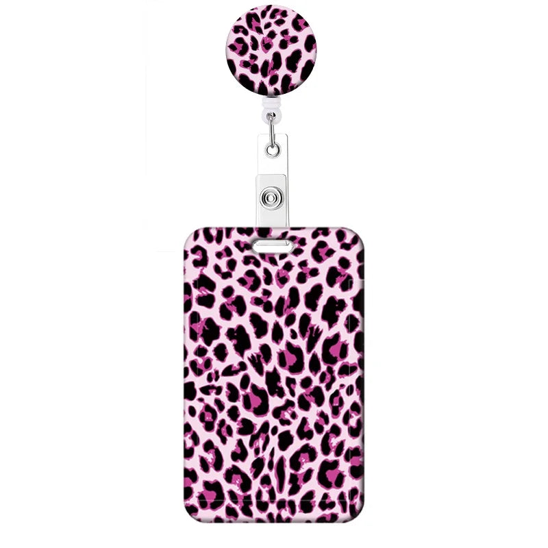 Leopard Print Card Holder Retractable Clip Business ID Badge Card Case Reel Yoyo Employee Cards Cover Workers Hang Certificates