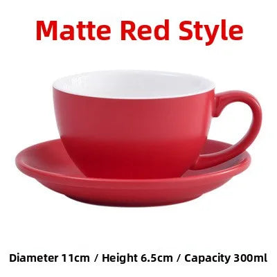 European Style Matte Latte Cup Ceramic Cappuccino Cup Large Mouth Coffee Cup Plate Set Handmade Craftsmanship 300ml