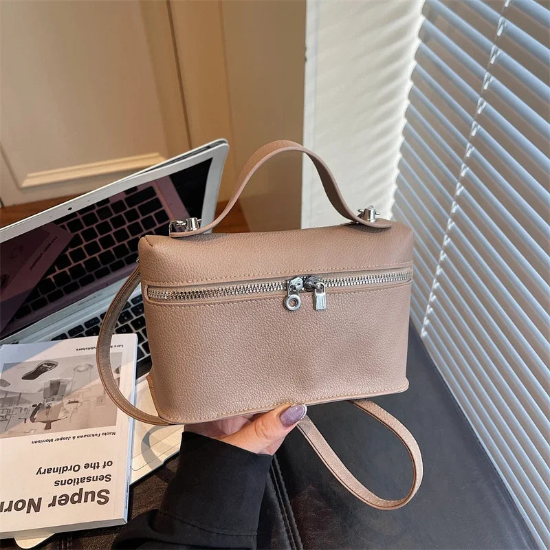 Minimalist Trend Solid Color Box Bag Litchi Pattern Portable Carrying Crossbody Bag Daily Commuting Versatile Square Bag