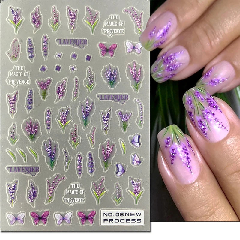 3d Nail Art Ultrathin Decals Blue Pink Blossom Florals Flowers Leaves Nail Stickers Decoration For Nail Tips Beauty