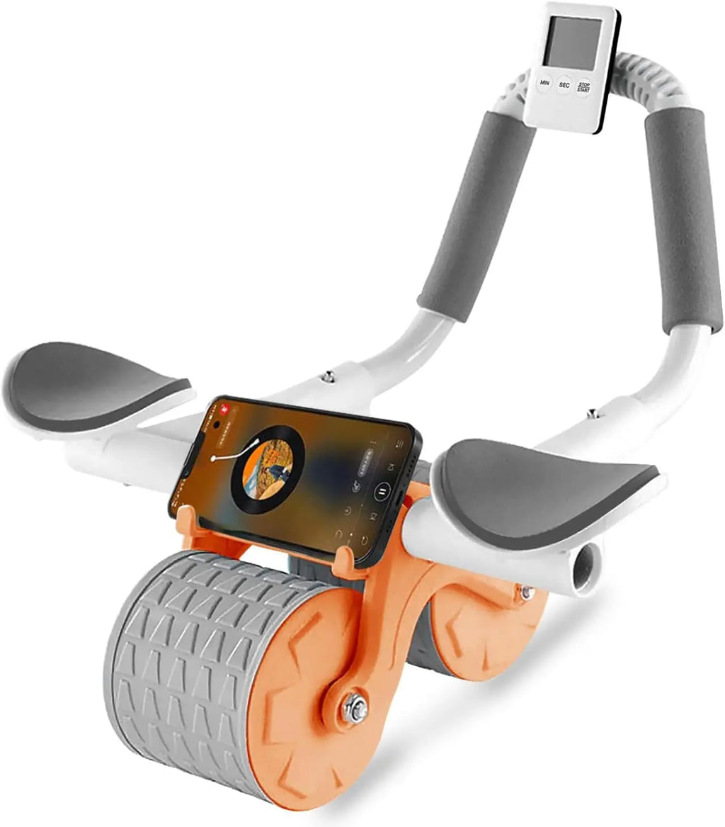 New Ab Roller Wheel with Knee Mat & Timer Automatic Rebound Abdominal Exercise Roller with Elbow Support